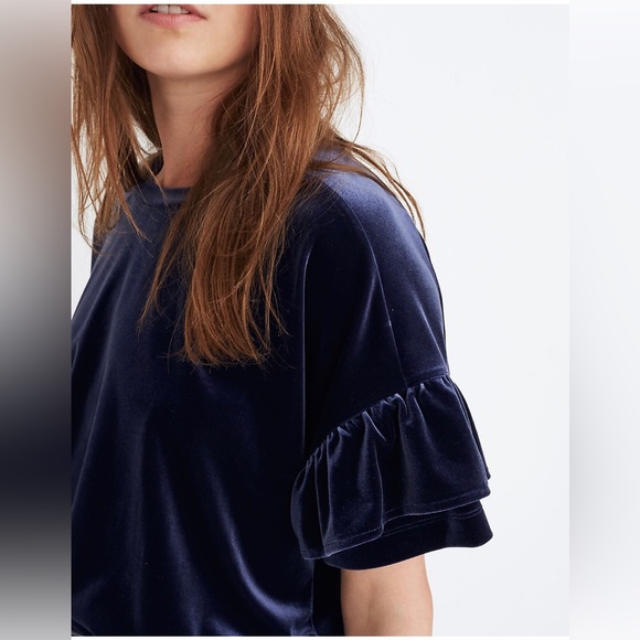 Madewell Velvet Ruffle Sleeve Top Navy Size S - Picture 1 of 7